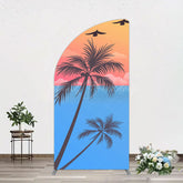 Lofaris Summer Seagull Sunset Coconut Tree Half Moon Arch Backdrop